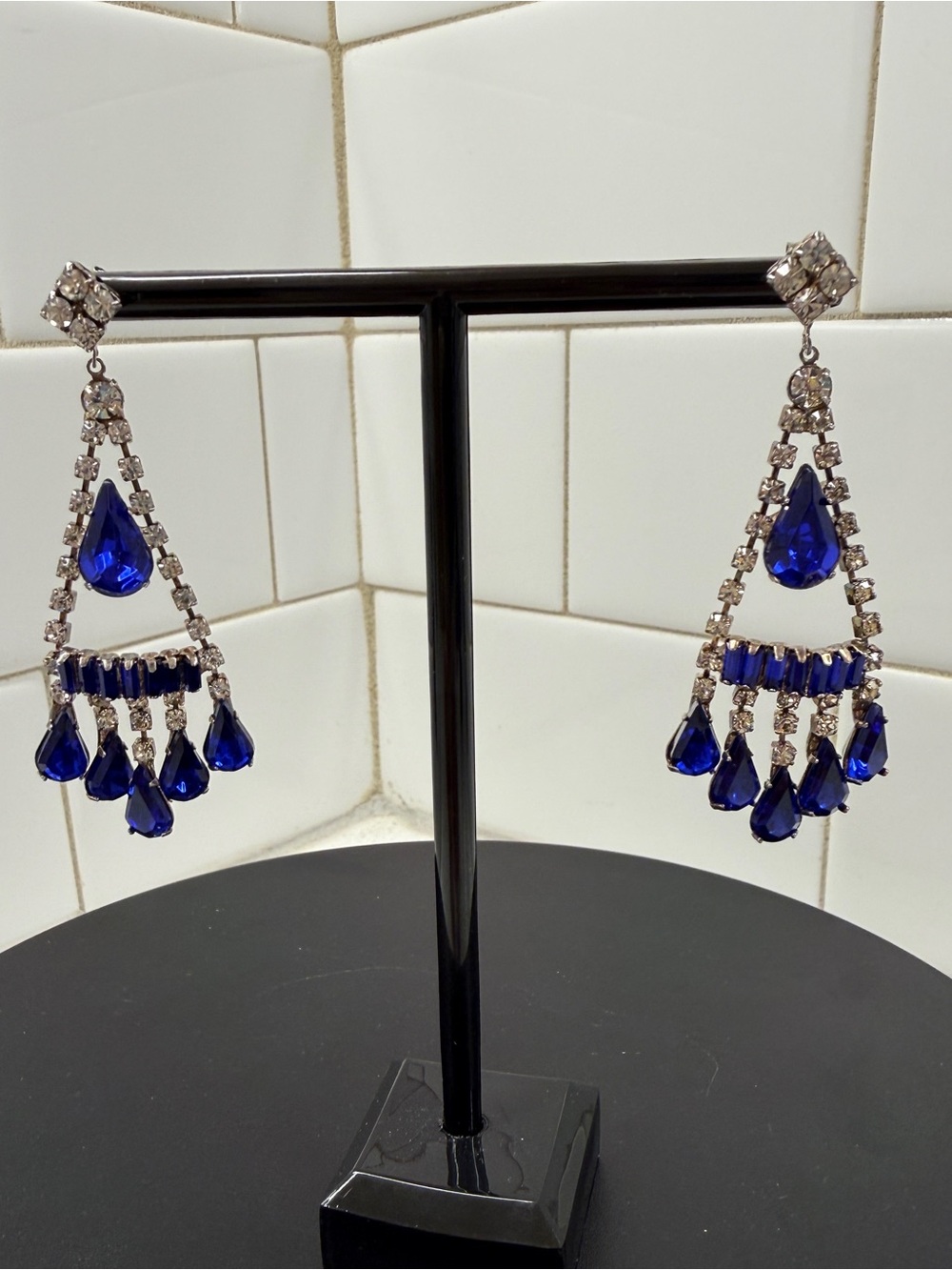 Blue Teardrop Crystal Chandelier Earrings - Brand: